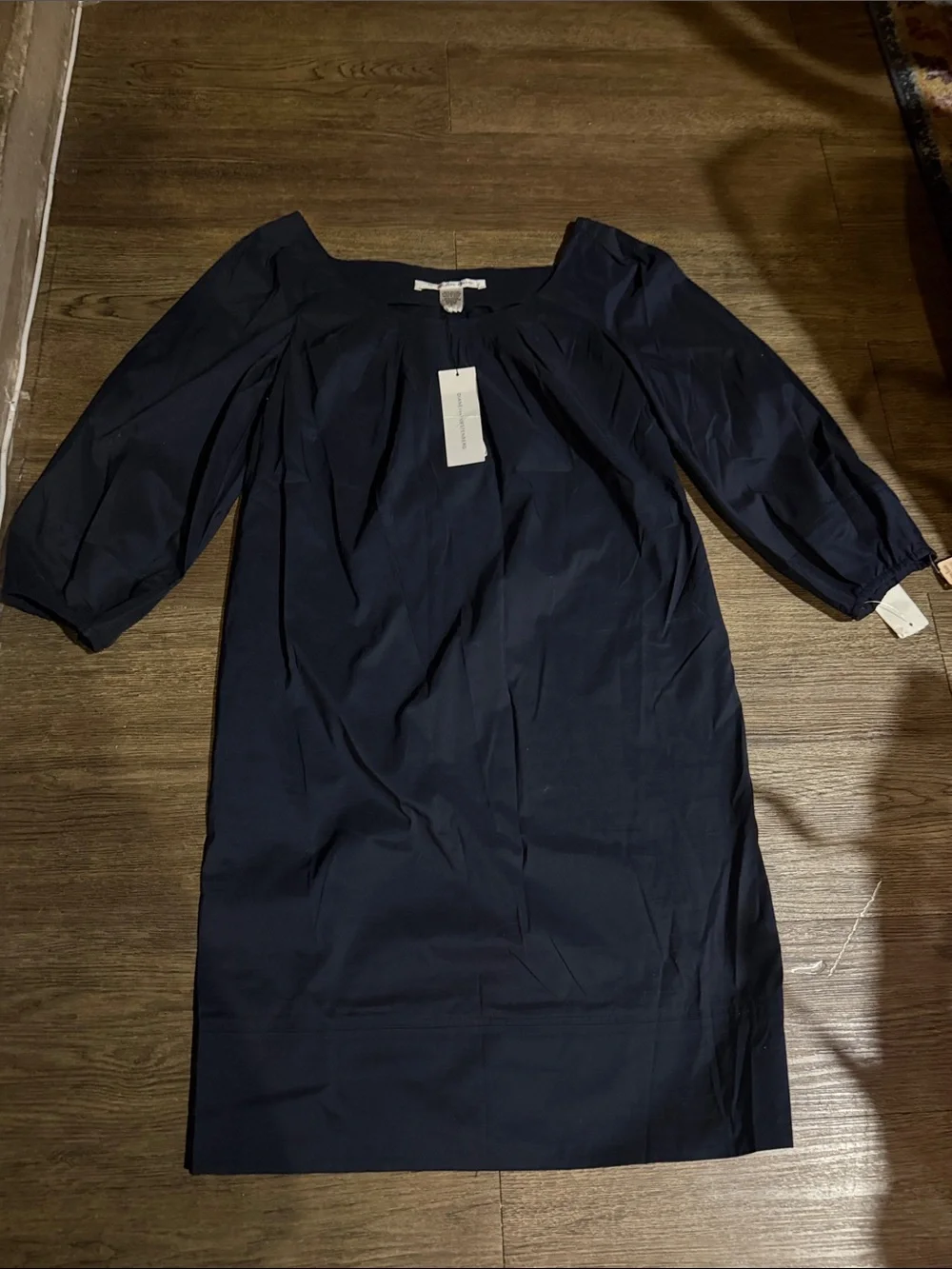 Diane Von Furstenberg Navy Puff-Sleeve Midi Dress